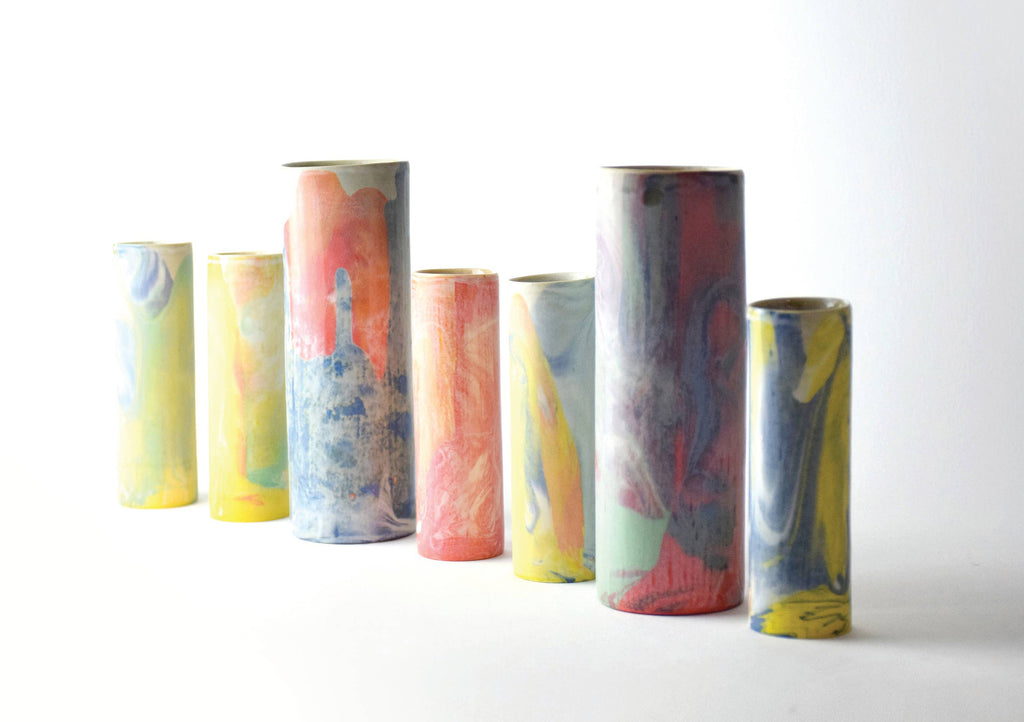 Marbled Cylinder Vase Colour Assorted: Medium