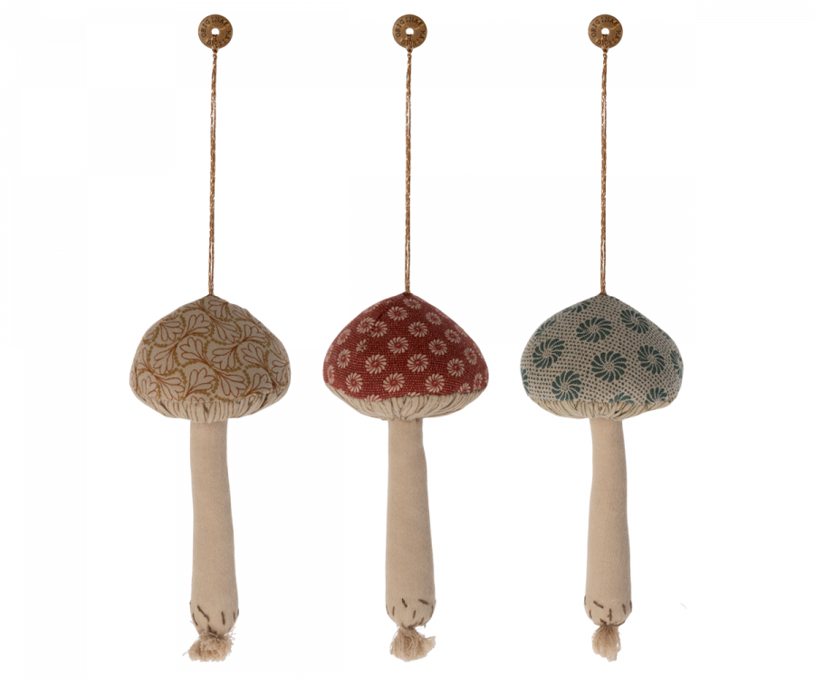 Mushroom ornament, Set of 3 assorted patterns