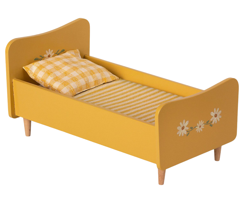 Wooden Bed, Miniature - Yellow