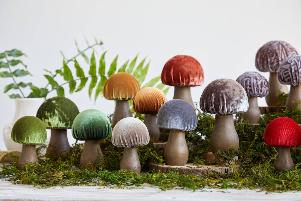 Handmade Velvet Mushrooms Sets of 3, Best Selling Fall: The Quartz Collection