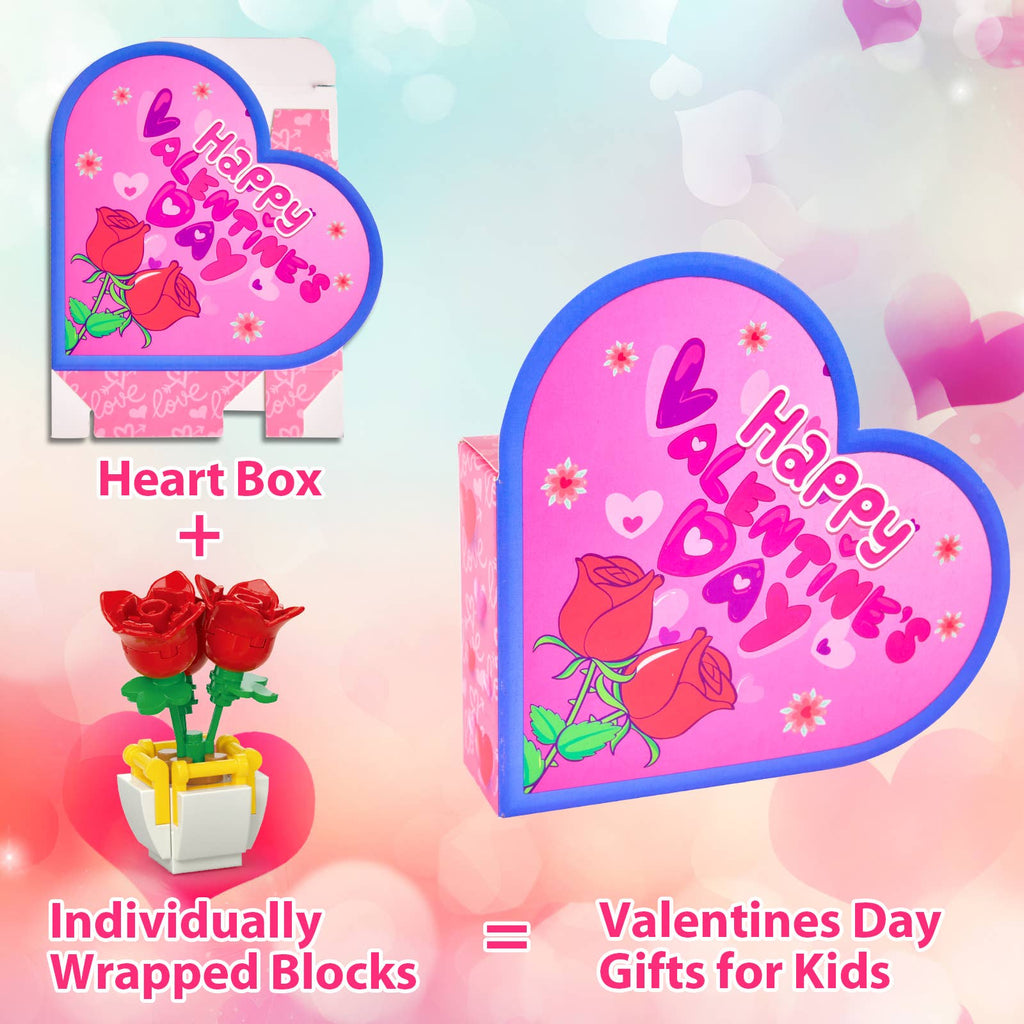 Kids' Valentine Heart Box & 24 Flower Heart Block Sets