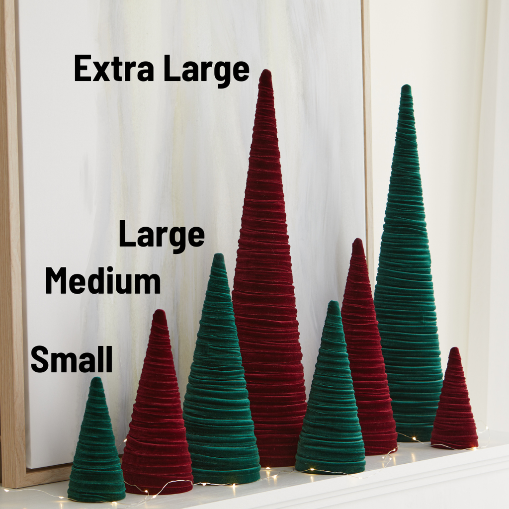 Set of 4 Velvet Trees, Modern Christmas Decor, Rustic Winter: Emerald