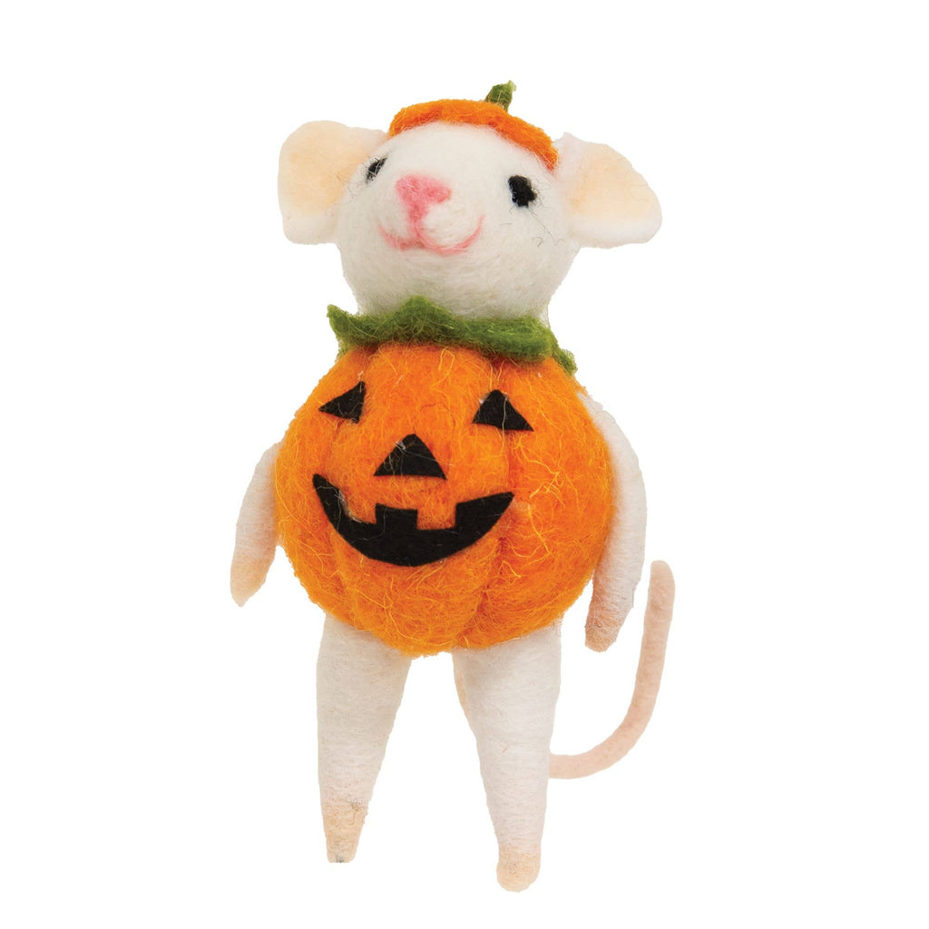Felted Halloween Pumpkin Mouse Ornament