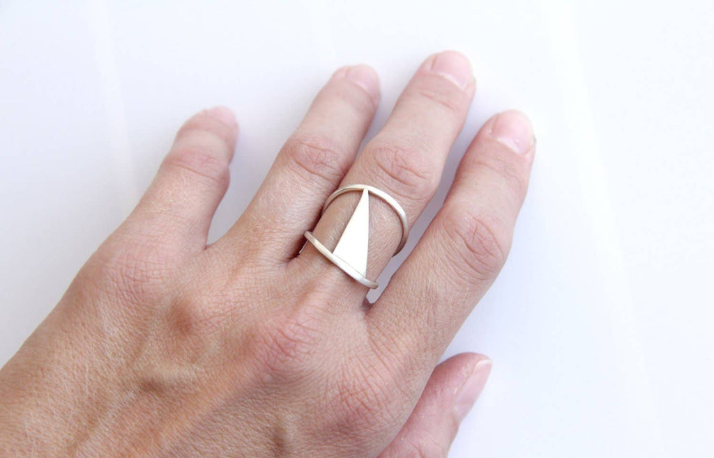 Sterling Silver Triangle Double Band Ring