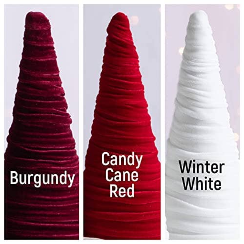 Set of 4 Velvet Trees, Modern Christmas Decor, Rustic Winter: Candy Cane Red