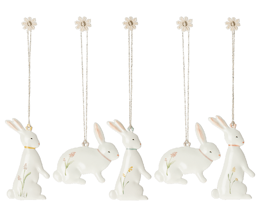 Easter Bunny ornaments, 5 pc set  (IN STOCK 2023)