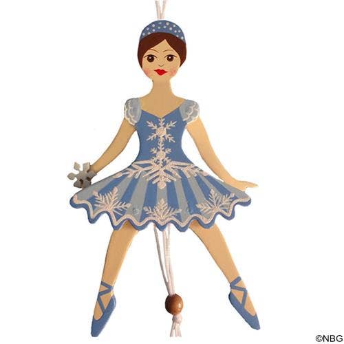 Snowflake Dancer Pull Puppet Ornament Brown Hair 6 inch