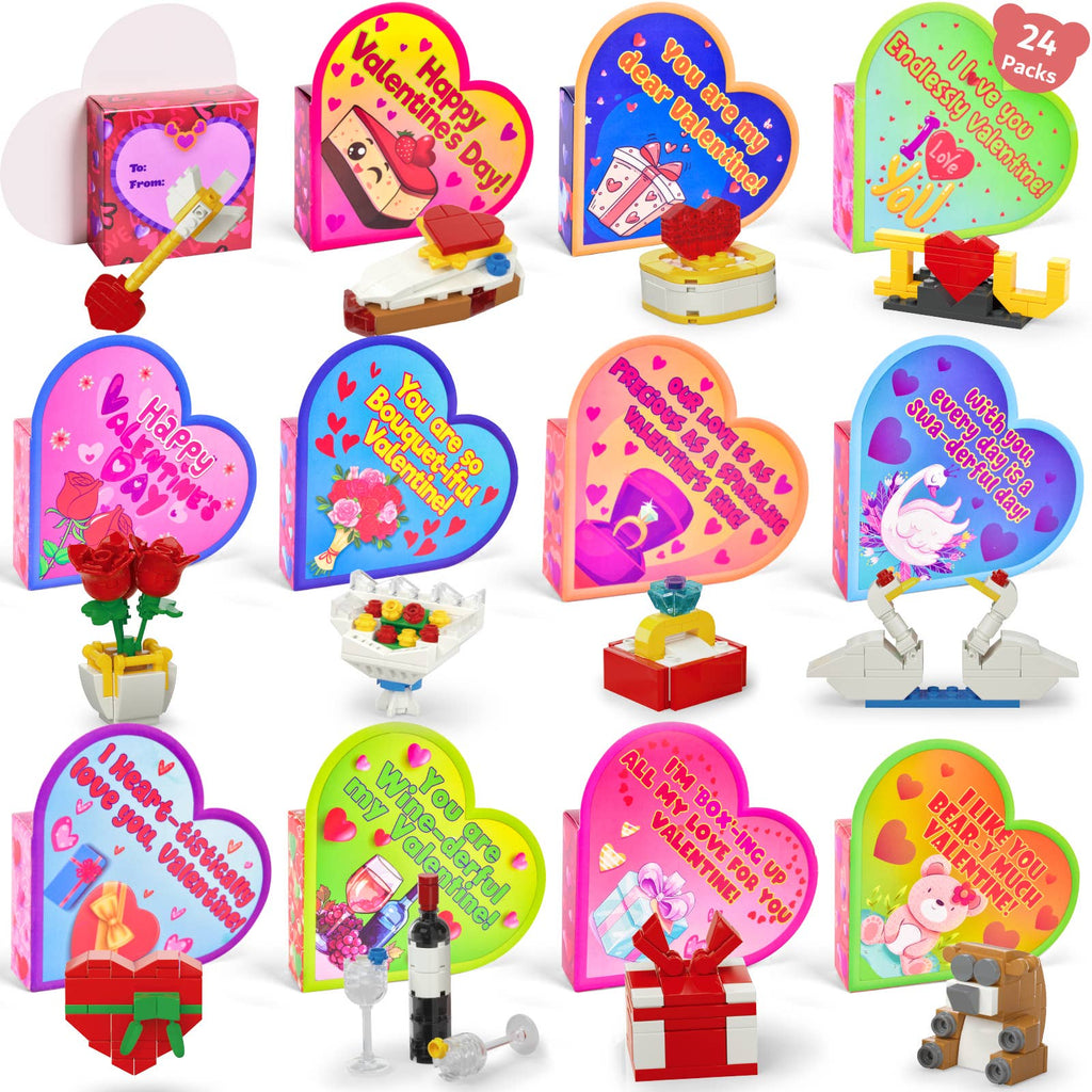 Kids' Valentine Heart Box & 24 Flower Heart Block Sets