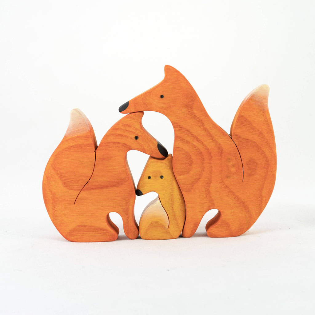 Waldorf Wooden Foxes family of 3 puzzle set