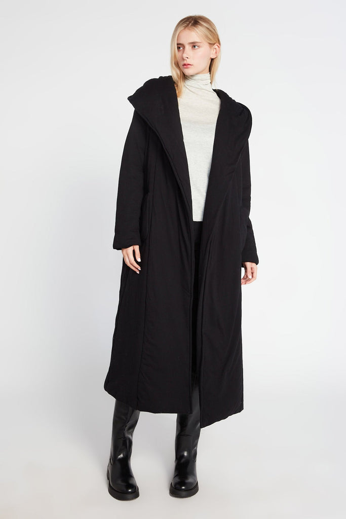 Belted Cotton Jersey Robe Coat - Black