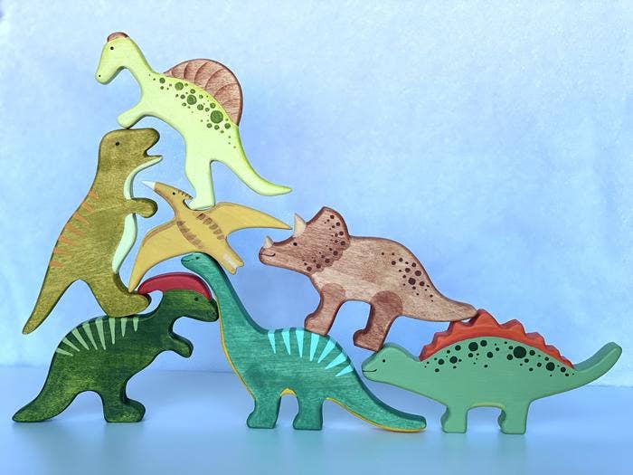 Wooden Dinosaur Figures Set Of 7