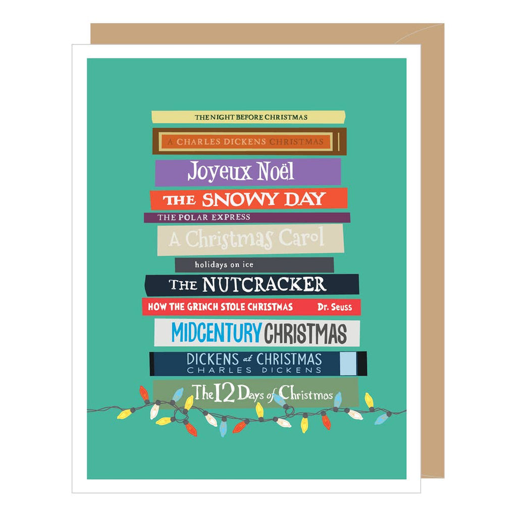 Christmas Book Stack Holiday Card (single or boxed) H316