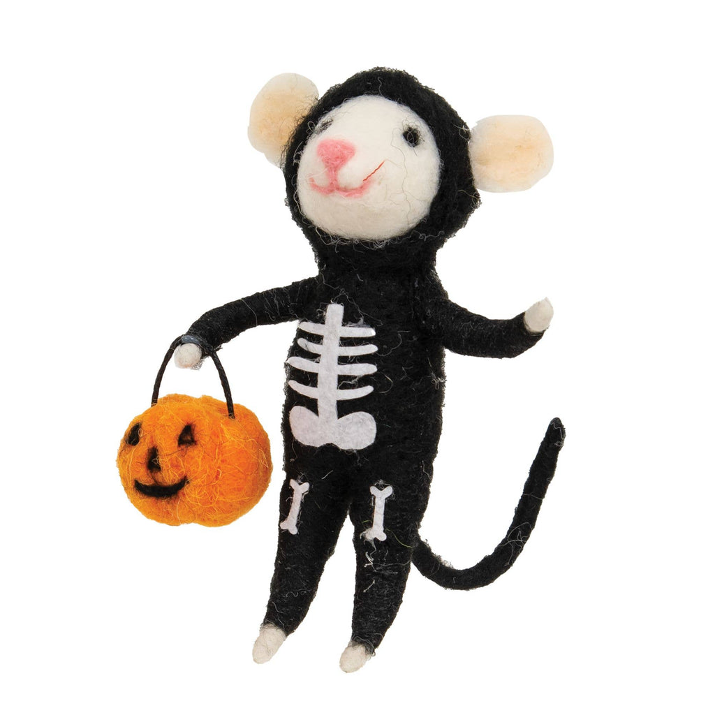 Felted Halloween Skeleton Mouse Ornament