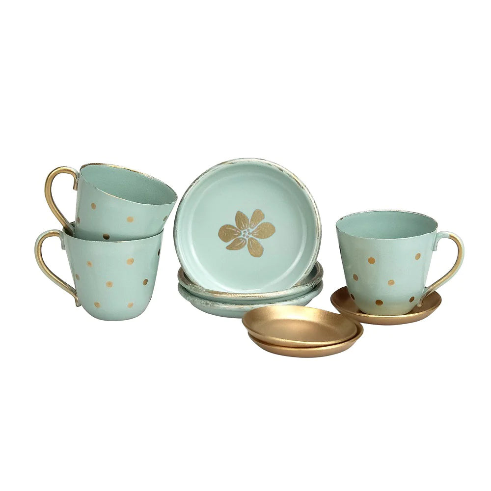 9 Piece Mint Miniature Cups and Plates (Aizul)