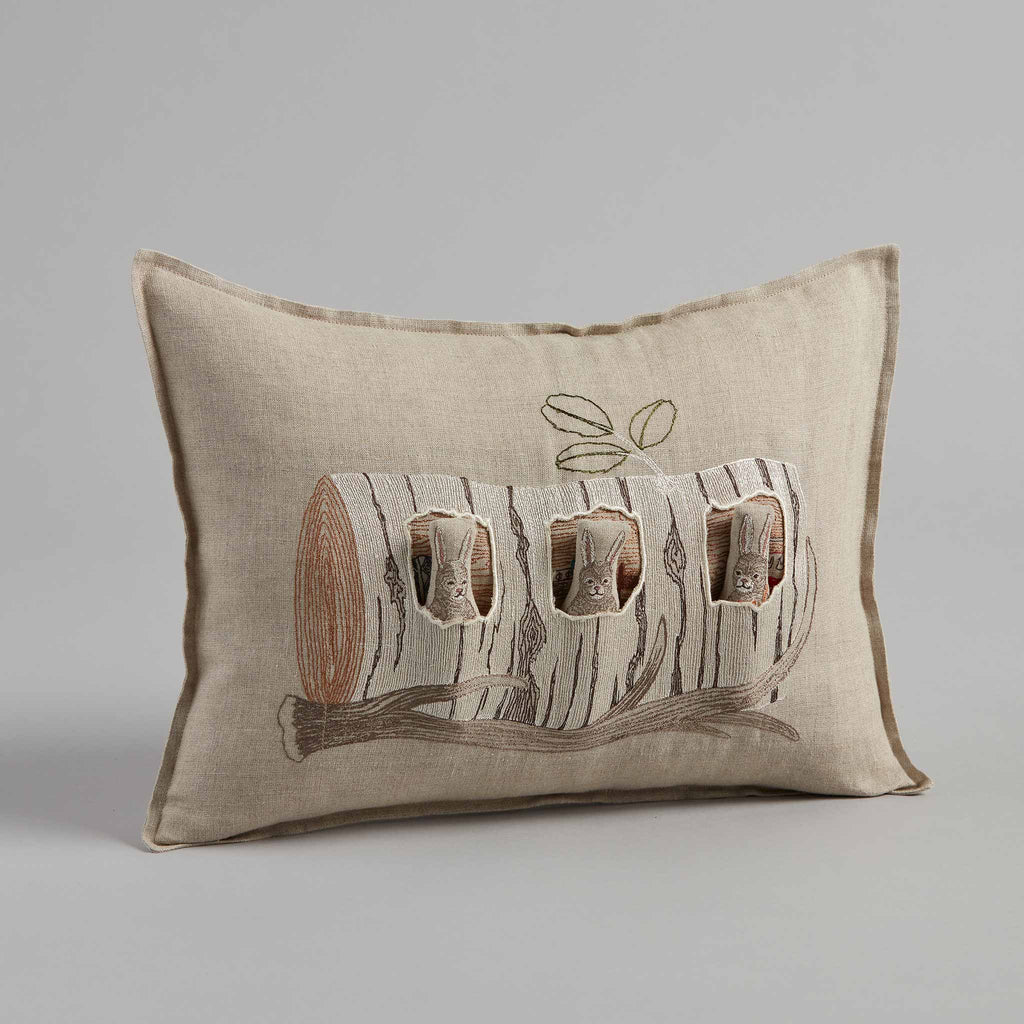 Aspen Log Bunnies Pocket Pillow