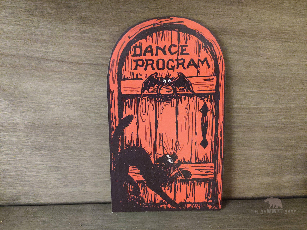 Halloween "Dance Program" Door with Bat and Cat Wood Cutout: 8x4
