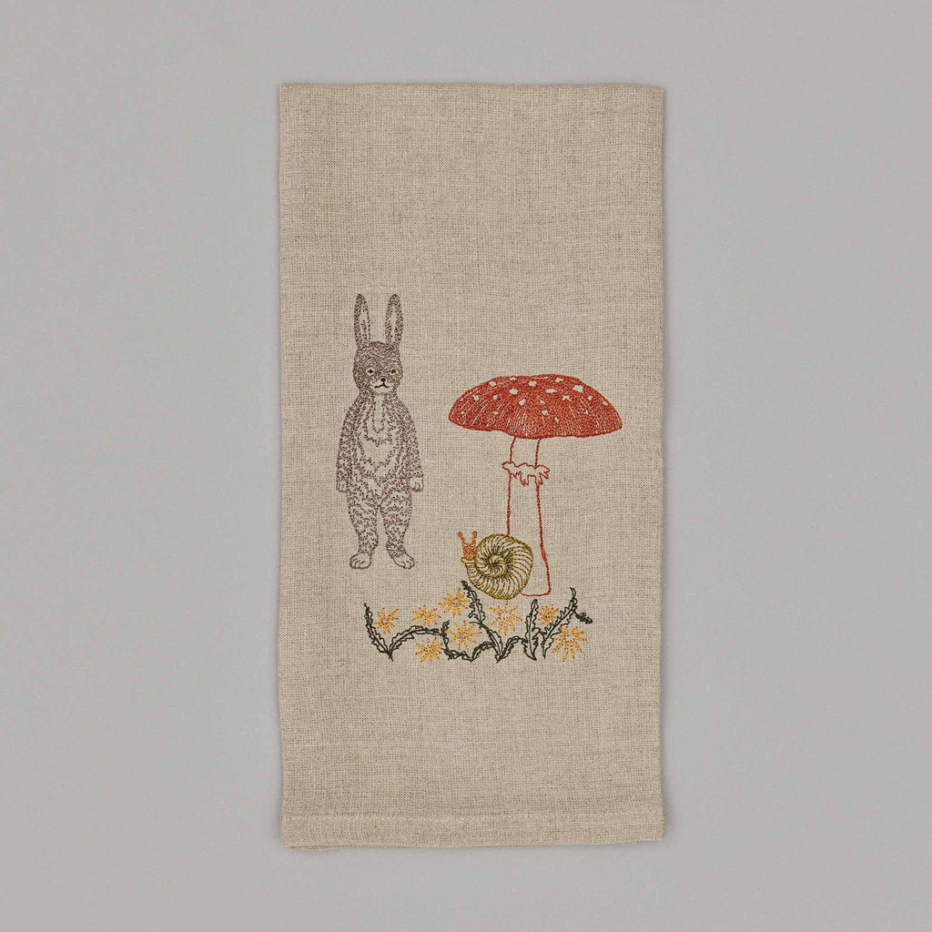 Bunny with Mushrooms Tea Towel