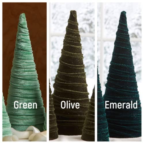 Set of 4 Velvet Trees, Modern Christmas Decor, Rustic Winter: Emerald