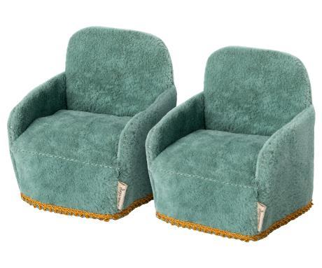 Maileg Fall Winter 2021 Set of 2 Teal Mouse Chairs IN STOCK