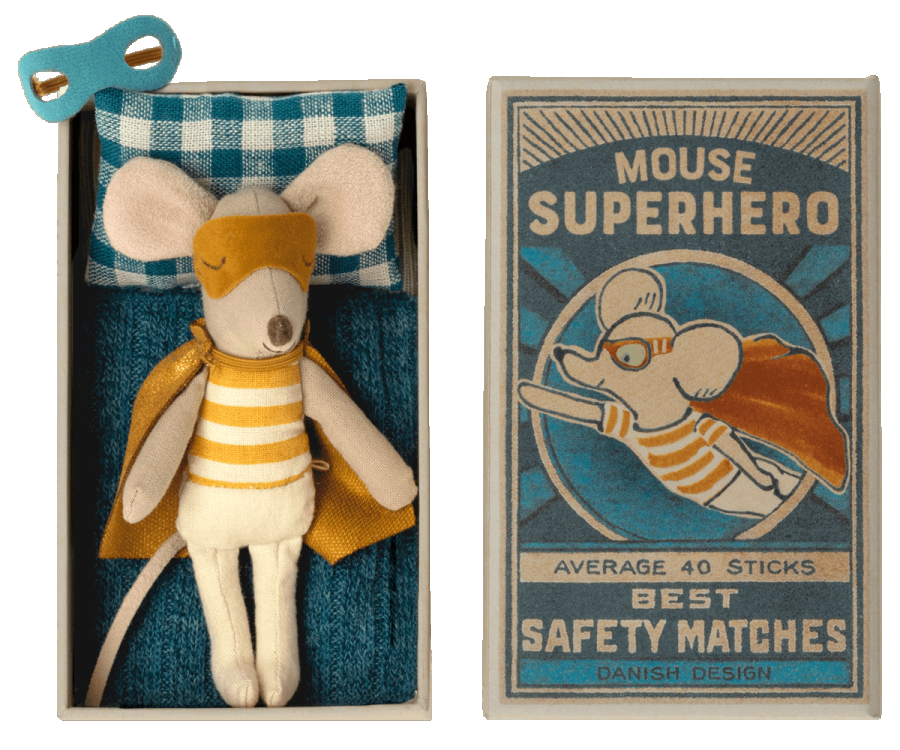 Maileg Sp/S22 - Little Brother Superhero Mouse in Matchbox